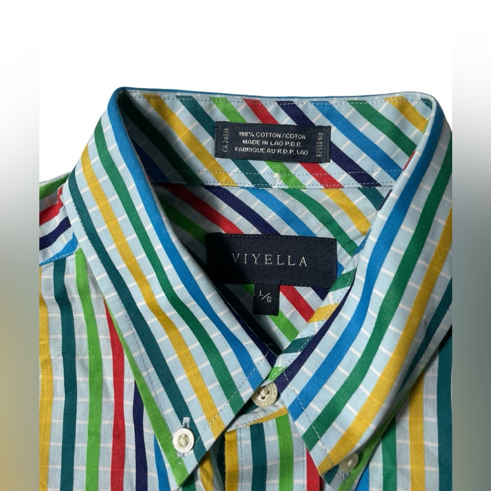 Viyella Multicolored Vertical Striped Button up Short sleeve shirt men size L
